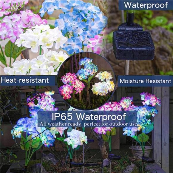 3 Pack 2023 Version Solar Lights Outdoor, Colorful,Hydrangea Flower Lights - Picture 5 of 6